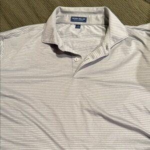 Peter Millar Light Gray And White Striped Polo
